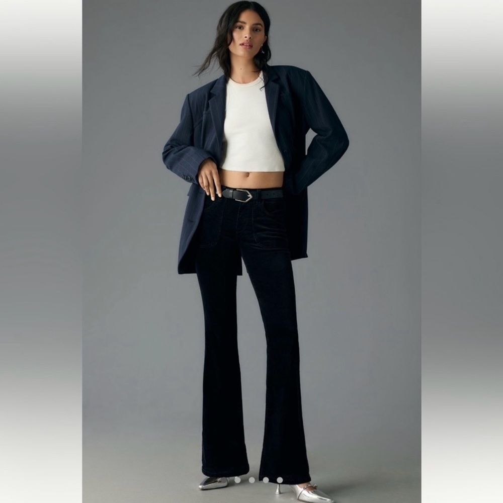 Anthropologie Petite Mid-Rise Flare Jeans by Pilcro Corduroy Edition Black 30